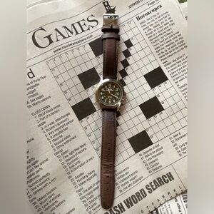 Timex Expedition Watch Men Silver Tone Green Dial Indiglo Date 24M